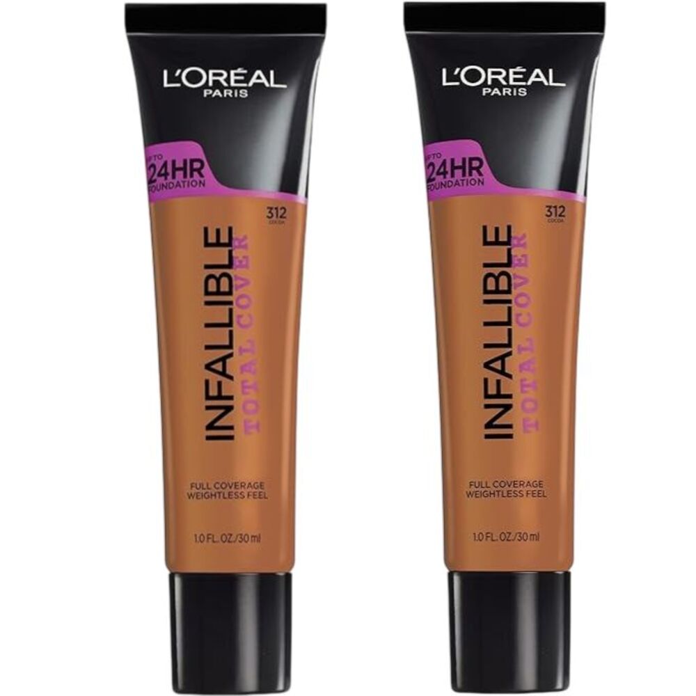2 Pack / L'Oreal Paris Infallible Total Cover Foundation Shade 312 Cocoa 1 fl oz